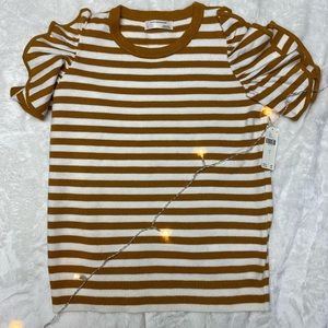 NWT anthropologie yellow and white stripe flutter shirt size S